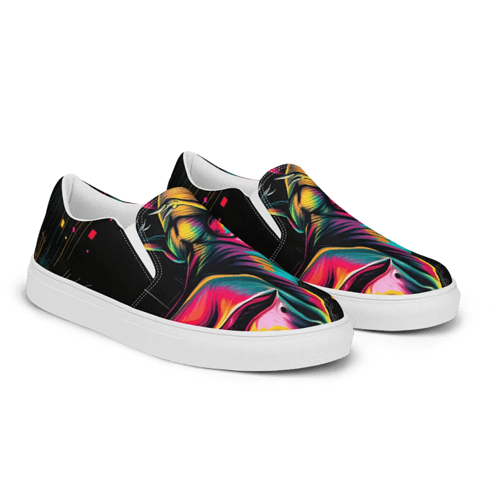 Rainbow T-Rex Men's premium slip on canvas shoes product image (2)