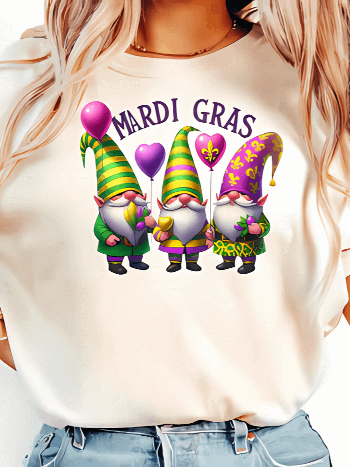 Mardi Gras Gnomies T-Shirt Design – Cute Gnomes in Festive Carnival Colors Sublimation PNG – Perfect for Mardi Gras Fun – Instant Digital Download – High-Resolution 300 DPI product image (1)