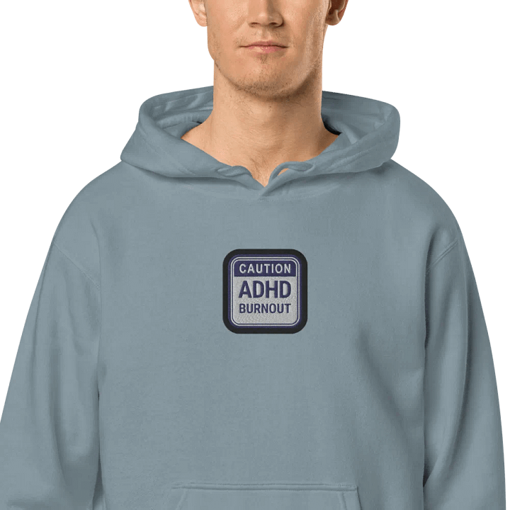 CAUTION: ADHD BURNOUT embroidered pigment hoodie (navy bubble design) product image (2)