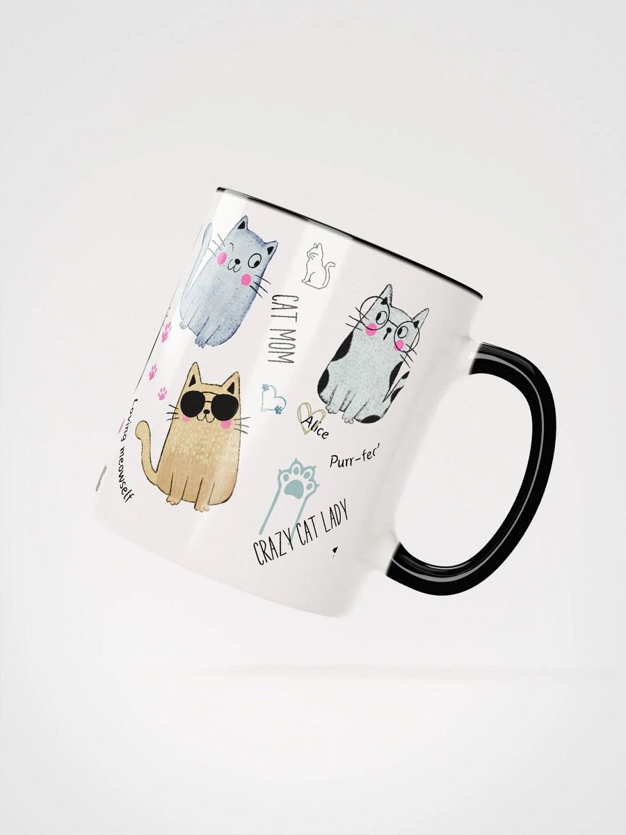 Hand-drawn ceramic cat coffee duo-tone mug with motivational quotes for a crazy cat lady product image (3)