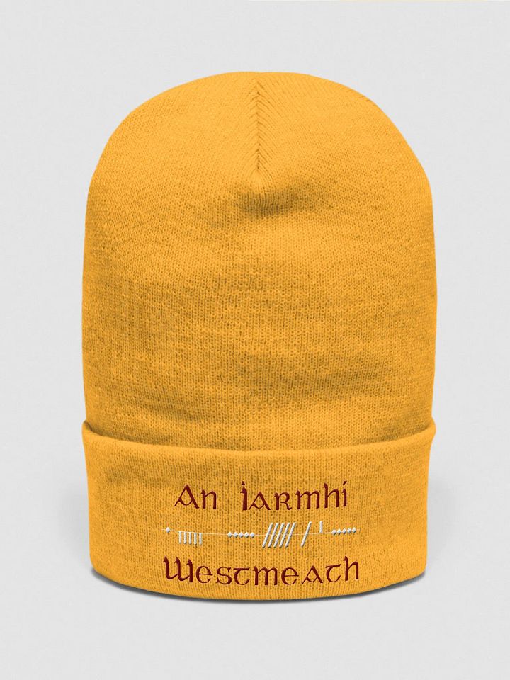 Westmeath/An Iarmhí Scholastic style Ogham, Maroon and white, embroidered Cuffed Beanie product image (4)