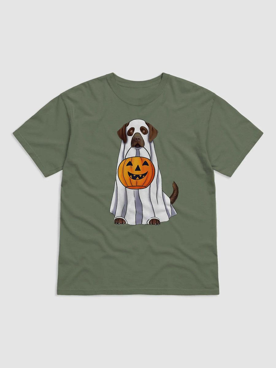 Labrador(Chocolate) Halloween Tee | Funny Fall Halloween Labrador Wearing a Ghost Costume with Pumpkin Basket product image (2)