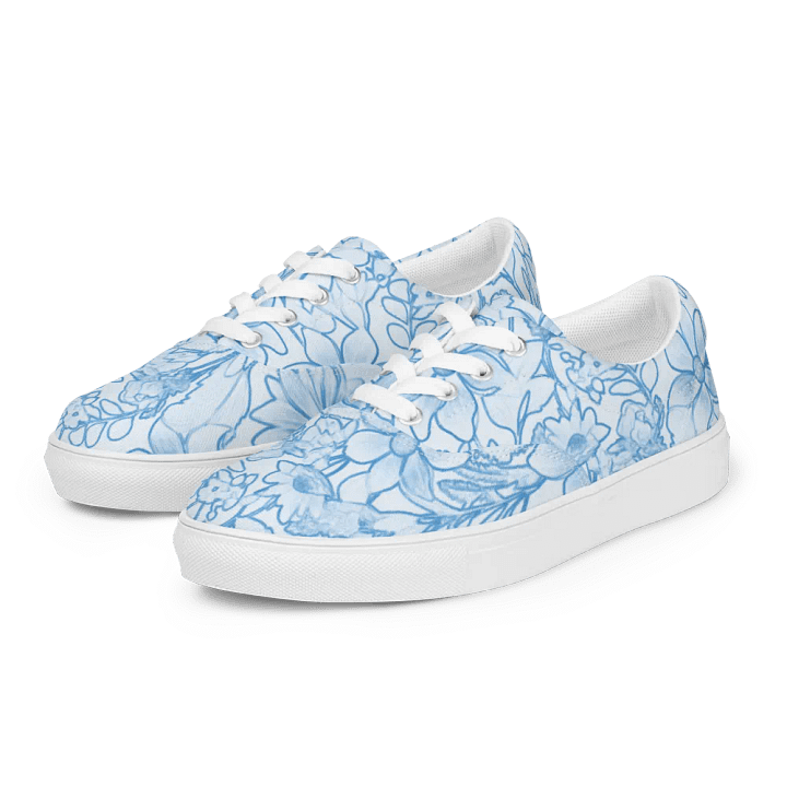 Line art Light Blue and Blue Floral/Women's Lace-Up Canvas Shoes by Allcolor product image (2)