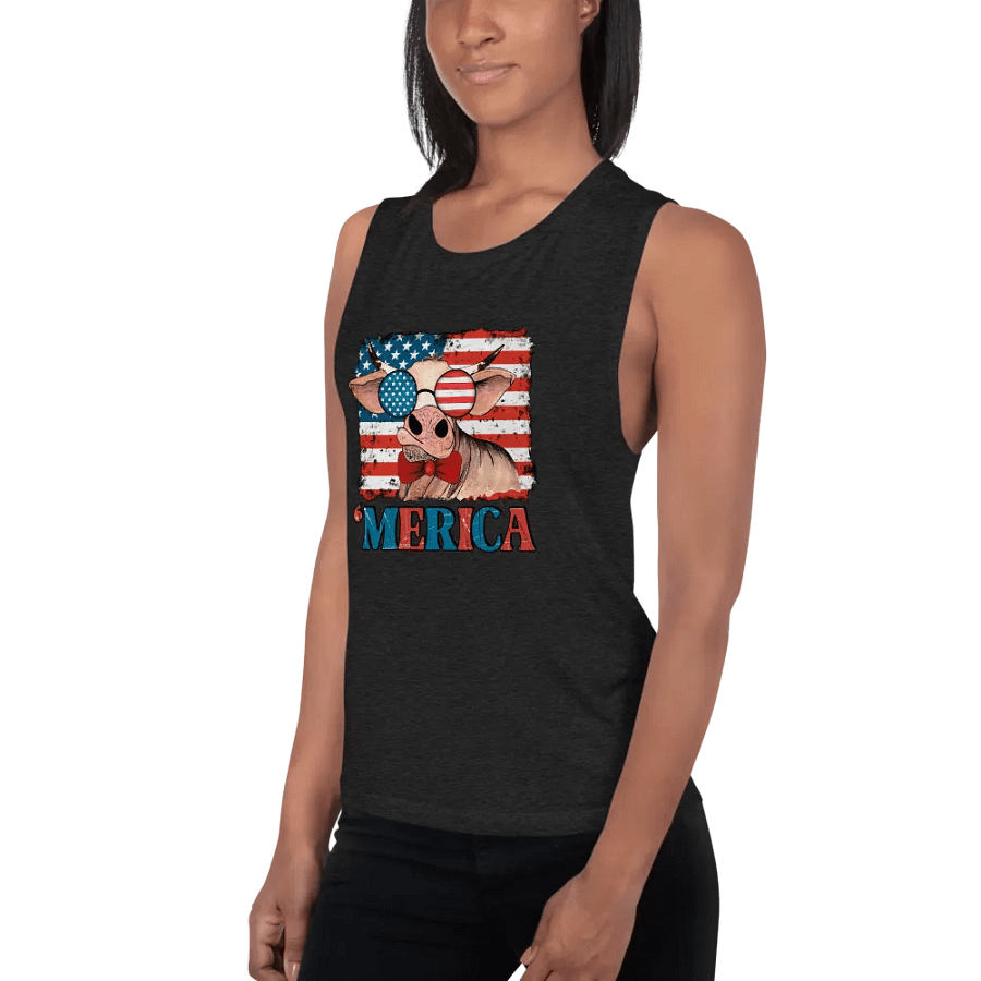 Patriotic Flowy Muscle Tank Featuring Merica the cow product image (22)