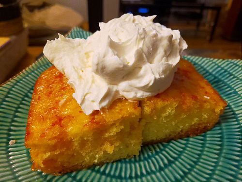 Lemon Cake with a sour Blood Orange glaze and whip cream. Cause cake. #tacticalbirthdaysnacks