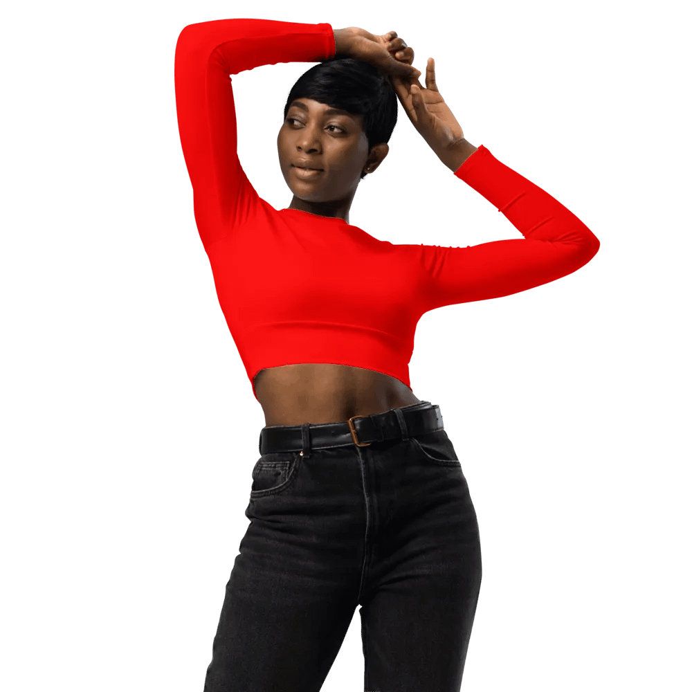 Plain Color Red Long Sleeve Crop Top product image (1)