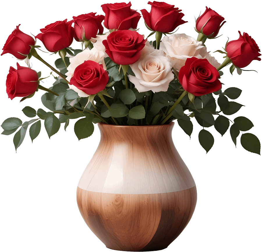 Warm Wood Gradient Vase with Red and Cream Roses PNG product image (1)