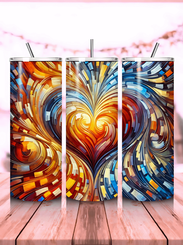 Glass Heart Valentine 20oz Skinny Tumbler Wrap PNG – Valentine’s Day Heart Design – Instant Digital Download – 300 DPI product image (1)