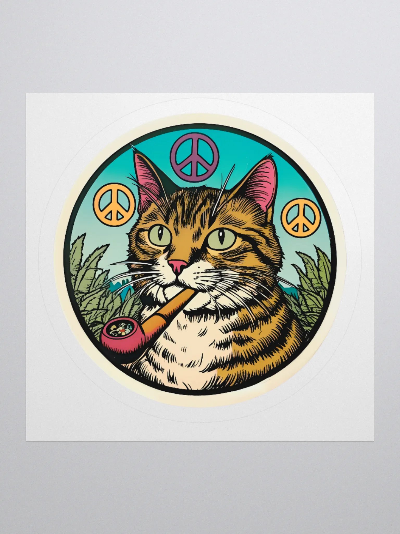 Psychedelic Cat Peace Sticker product image (1)