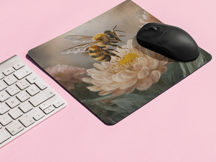 Bee in cream colored flower Mousepad product image (2)