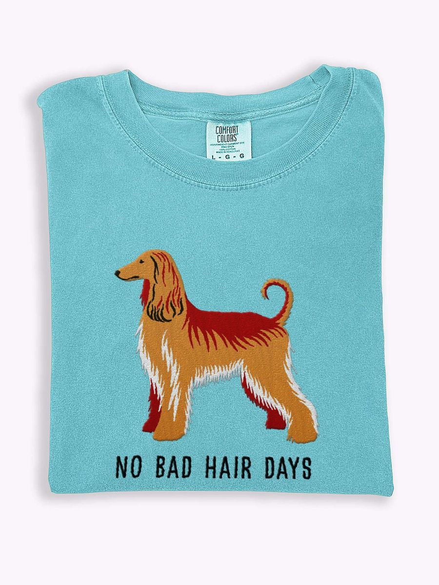 No Bad Hair Days T-Shirt(Embroidered) of an Afghan Hound product image (1)