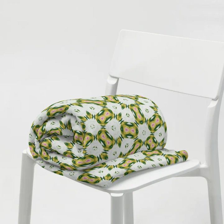 Yellow White Green & Pink Geometric Floral Throw Blanket product image (1)