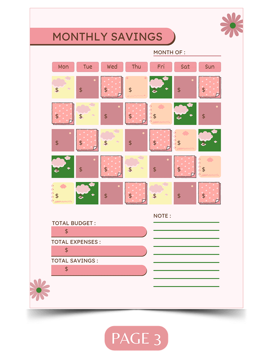 Cute Budgeting Bundle: 2 Monthly Planners + Savings Tracker product image (5)