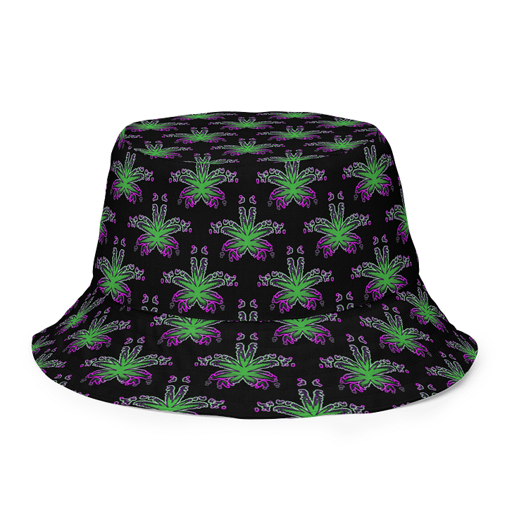 Twisted Weed Leaf Pattern Bucket Hat, Summer Stoner Style Accessory, Green Purple Black Cannabis Fashion product image (2)