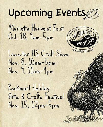 Upcoming events for the next few weeks! I have lots of new designs ready to go, so please come check it out! @wildlingsandend...