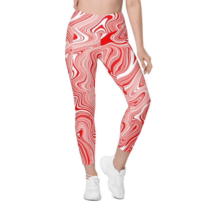 Leggings with Pockets - Red and White Liquid Swirls product image (1)