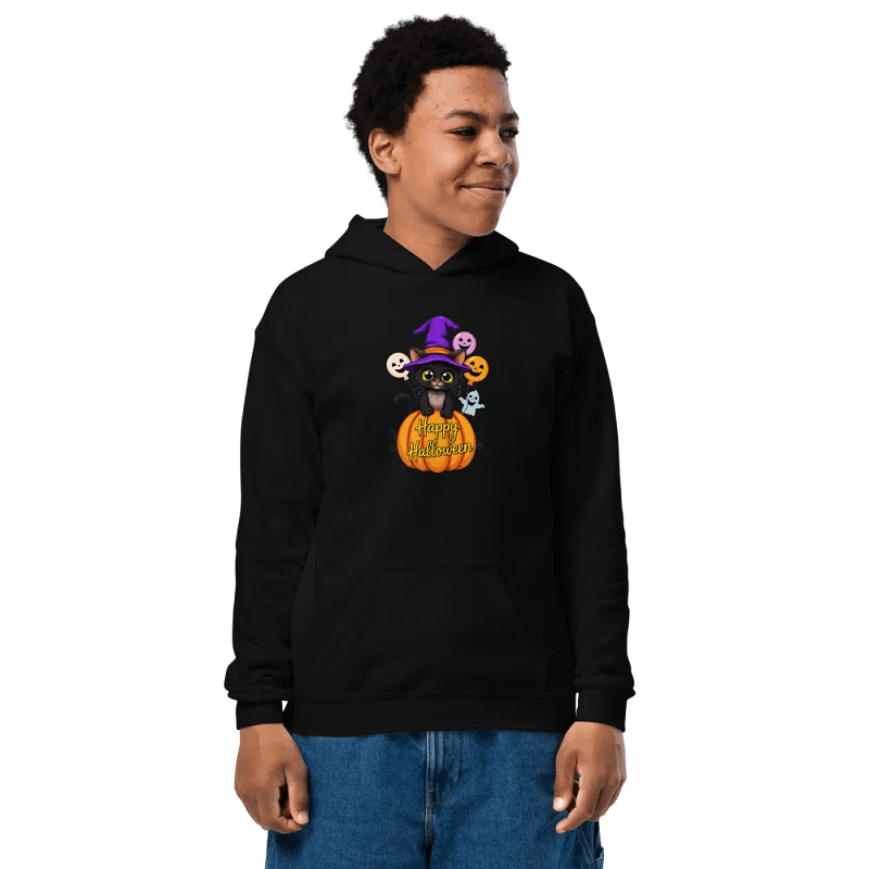 Witchy Sitting Pumpkin Cat Youth Hoodie