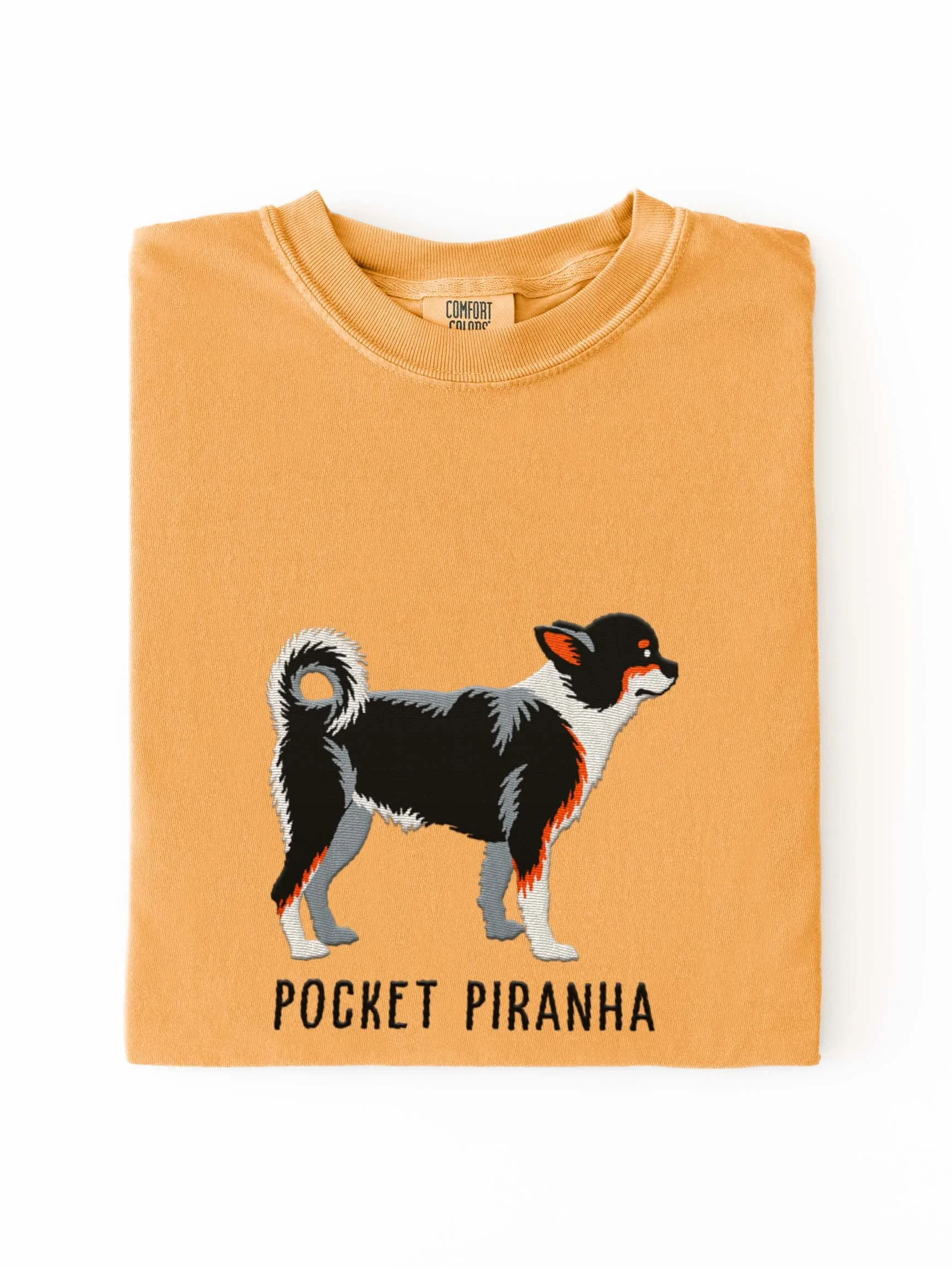 Pocket Piranha T-Shirt(Embroidered) of a Chihuahua(Tricolor) product image (1)