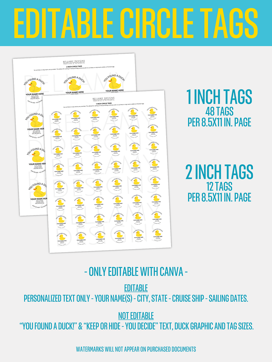 Editable Cruise Duck Tags - Circles & Squares product image (7)