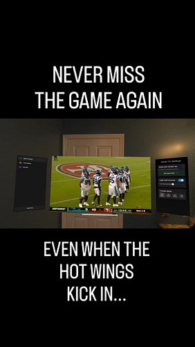 Now you don't have to miss watching the game on the big screen even when nature calls. #quest3 #virtualreality #vr