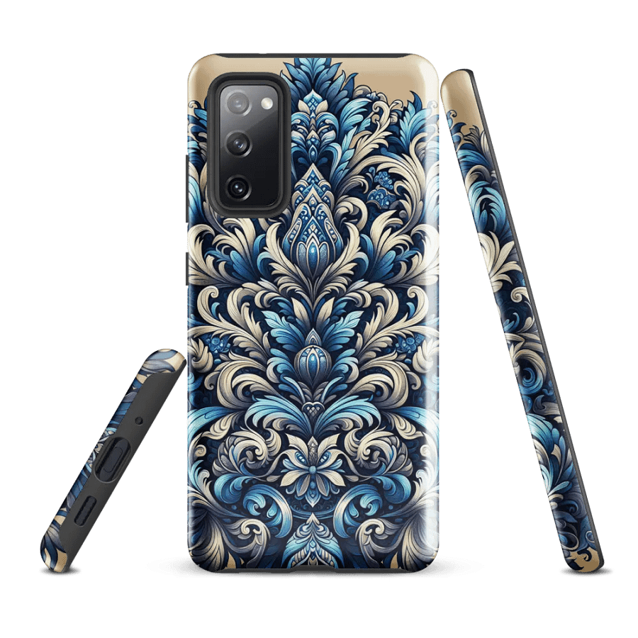 Tough Phone Case for Samsung® - Rococo Damask Floral Design in Blues and Gray product image (1)