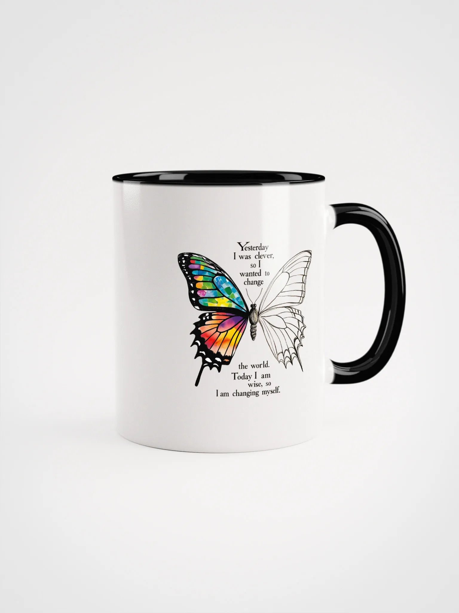 Yesterday I was clever, so I wanted to change the world. Today I am wise, so I am changing myself - Ceramic Mug with Color Inside product image (1)