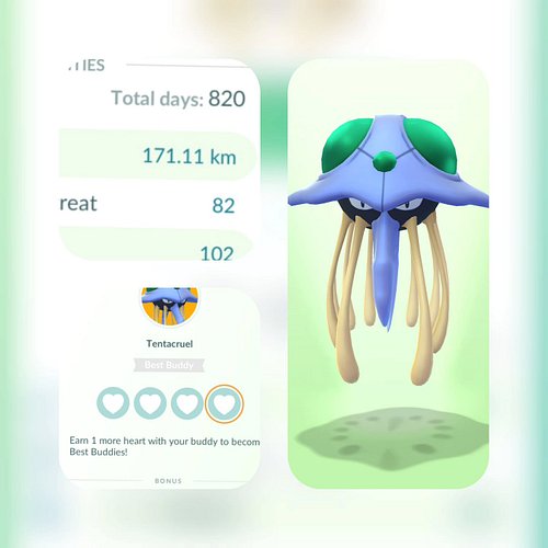 Just 1 moar heart! And my tentacruel will be best bud! 820 days! What a run! #pokemongo #beatbuddies #tentacruel #shinypokemo...