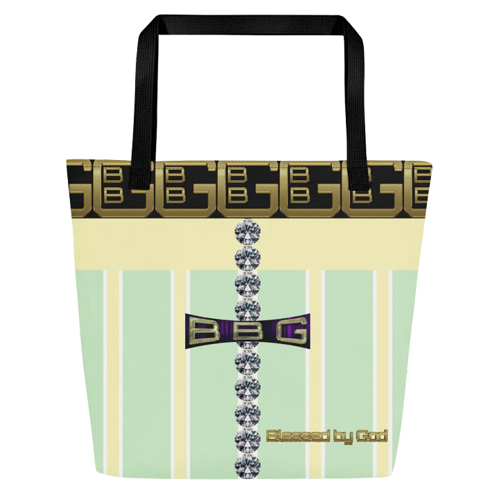 Yellow and Green Striped Geometric with Diamonds BBG Tote Bag with Pocket product image (1)