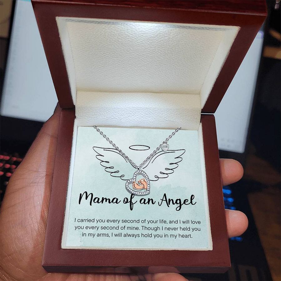 Mama of an Angel – Memorial Baby Feet Heart Necklace product image (5)