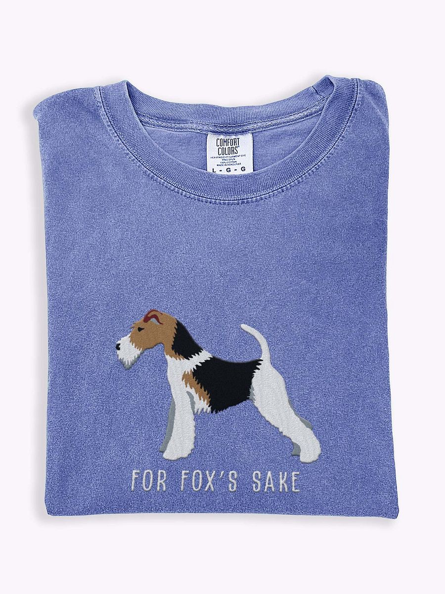 For Fox's Sake T-Shirt(Embroidered) of a Wire Fox Terrier(Black, White, & Tan) product image (1)