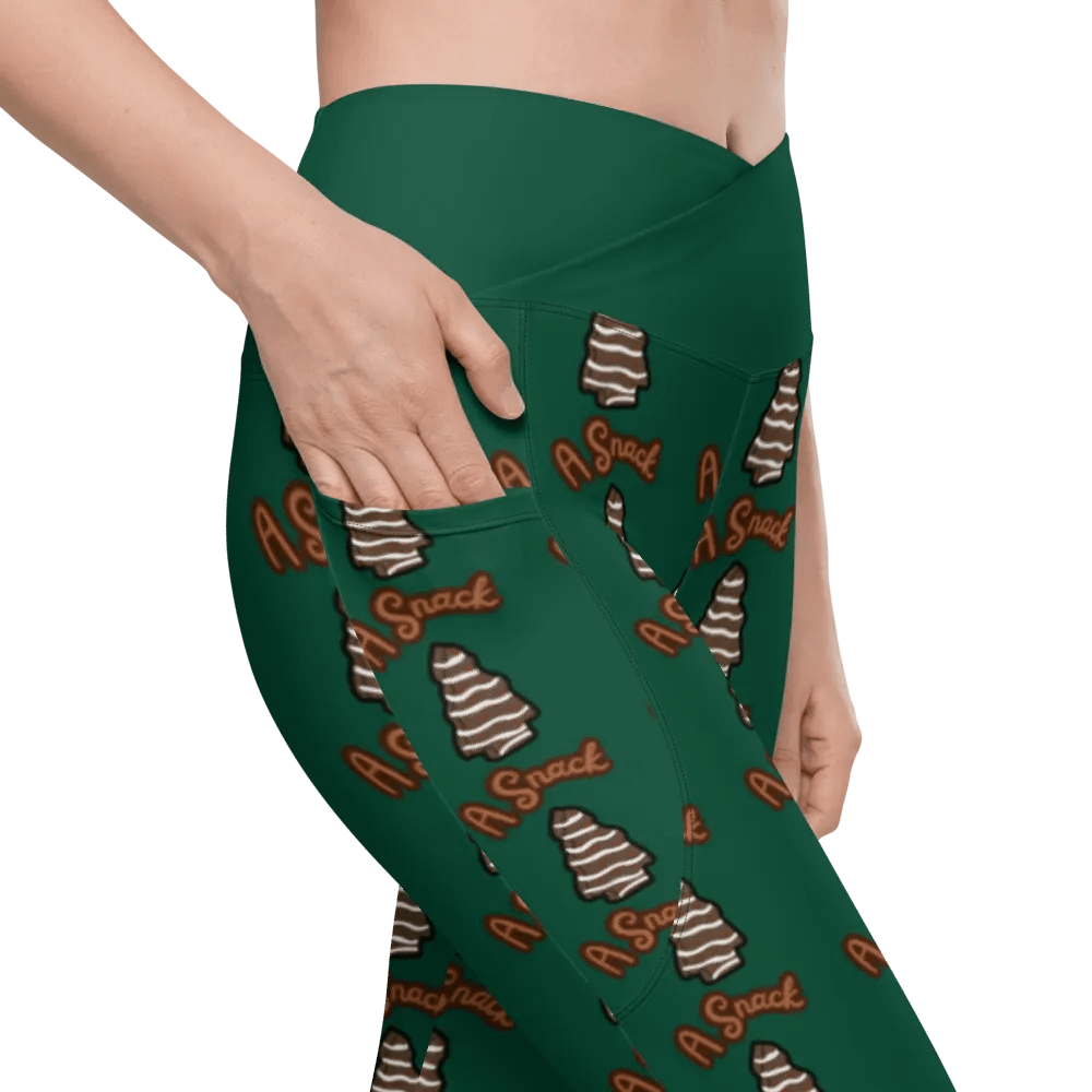 Chocolate Holiday Snack Cake All-Over Print Green Crossover Leggings with Pockets product image (7)
