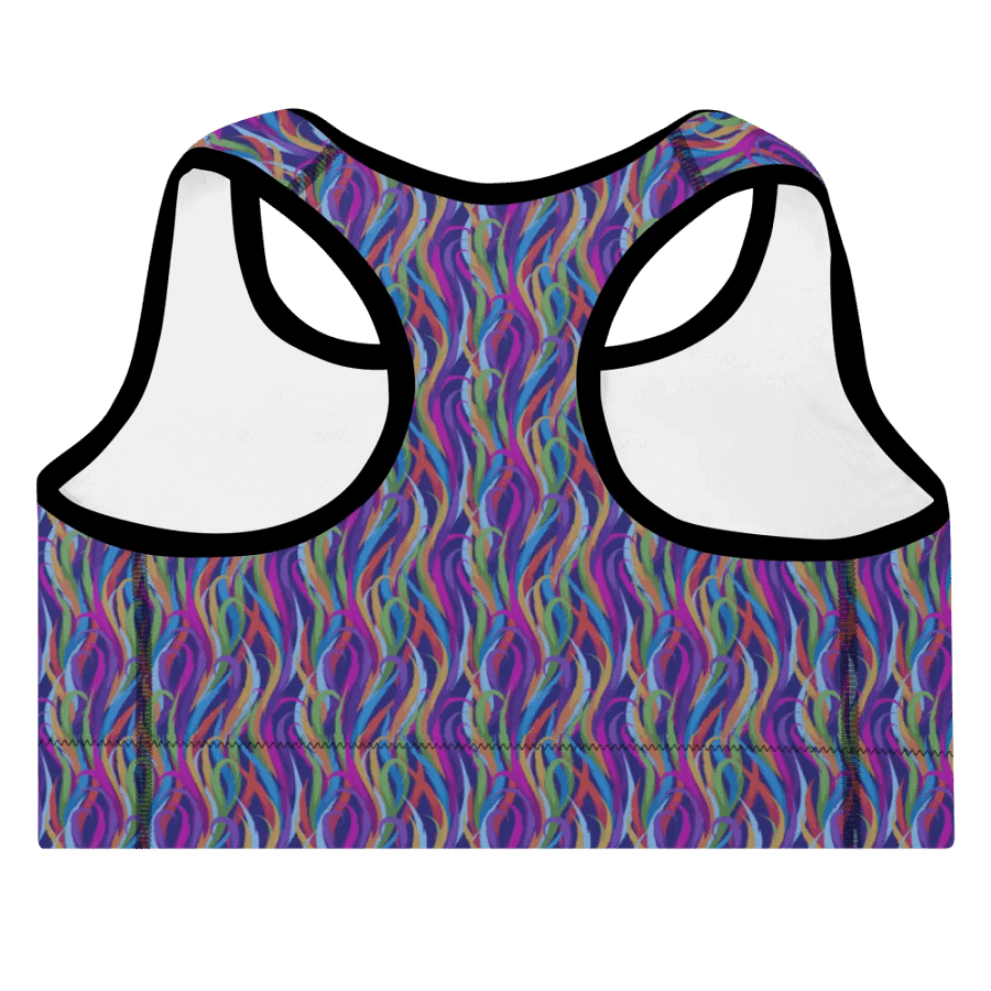 Padded sports bra inmodern design magenta and turquise on black design product image (10)