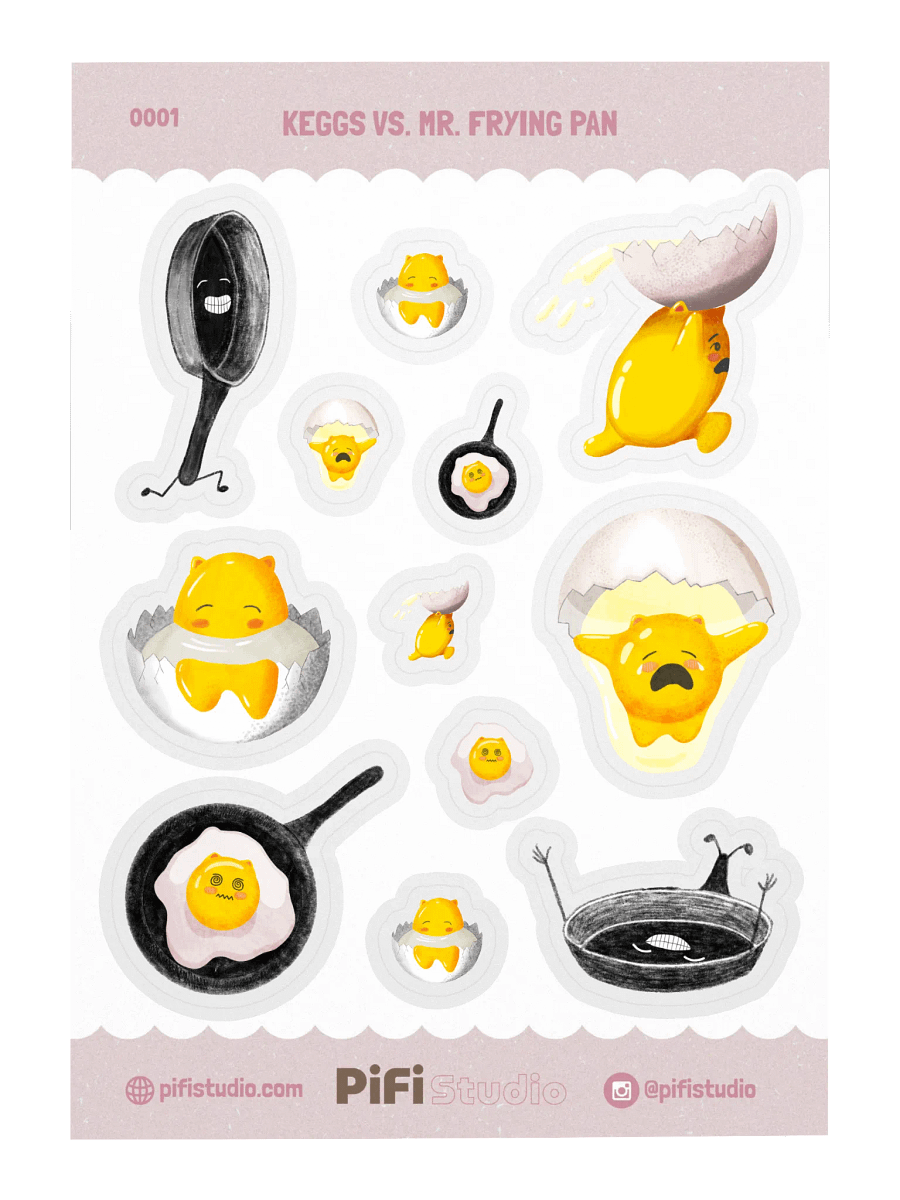 Funny Egg Sticker Sheet – Keggs vs. Mr. Frying Pan | Cute Vinyl Stickers for Journals, Water Bottles & Gifts product image (2)