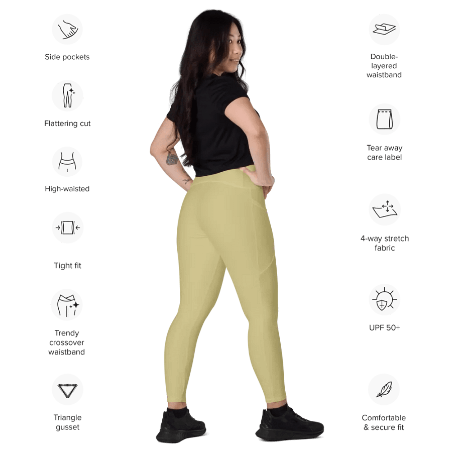 Plain Medium Yellow Soft Summer Women's High Waisted Premium Crossover Leggings with Pockets by Treasure Pie product image (10)