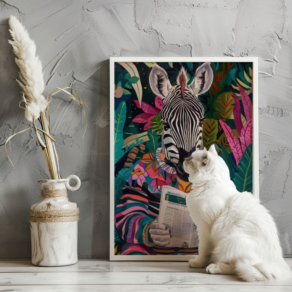 Zebra Reading a Newspaper Maximalist Animal Art Print product image (18)