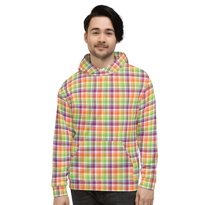 Purple, Orange, and Lime Green Plaid Hoodie product image (2)