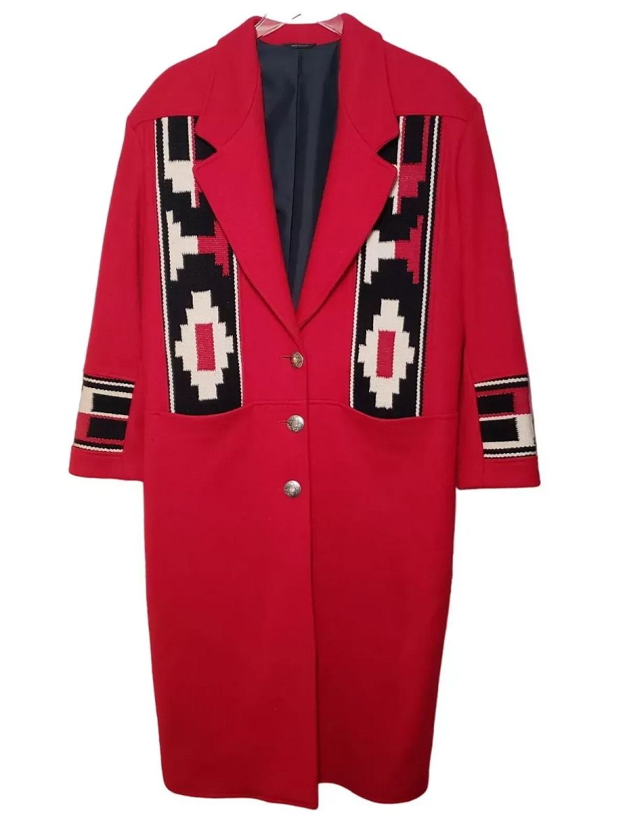 Pioneer Wear Southwestern Coat Womens Size Medium Red Chimayo Blanket Wool Blend product image (7)