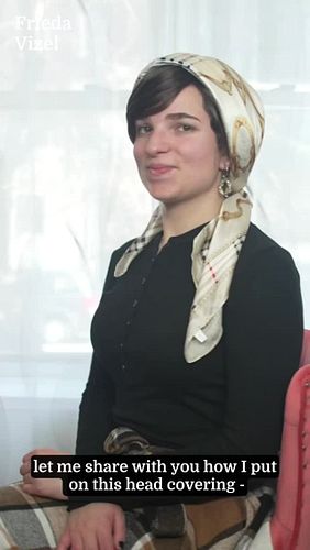 This head covering is the frisette. I wore it as a married Hasidic woman. Which scarf did you like the most?