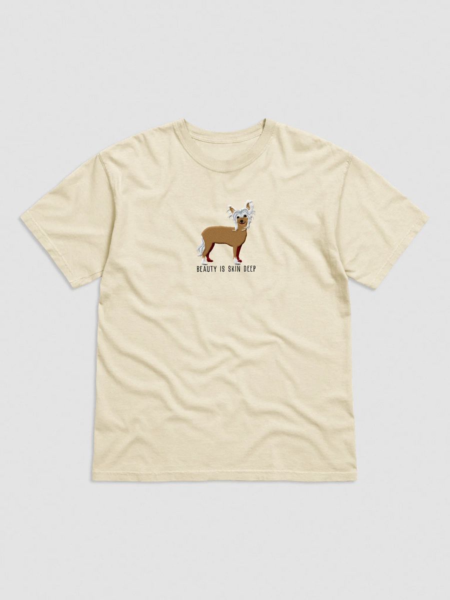Beauty Is Skin Deep T-Shirt(Embroidered) of a Chinese Crested Dog(Tan) product image (41)