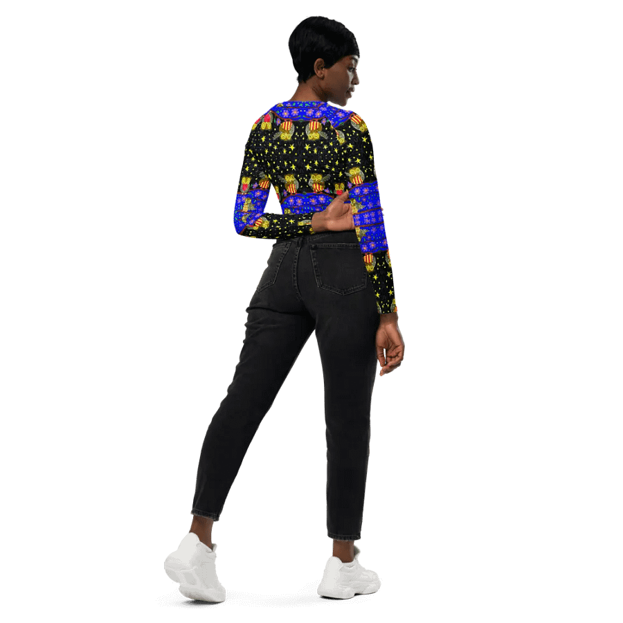 Symmetrical Starry Night Owl Dream Long Sleeve Crop Top product image (8)