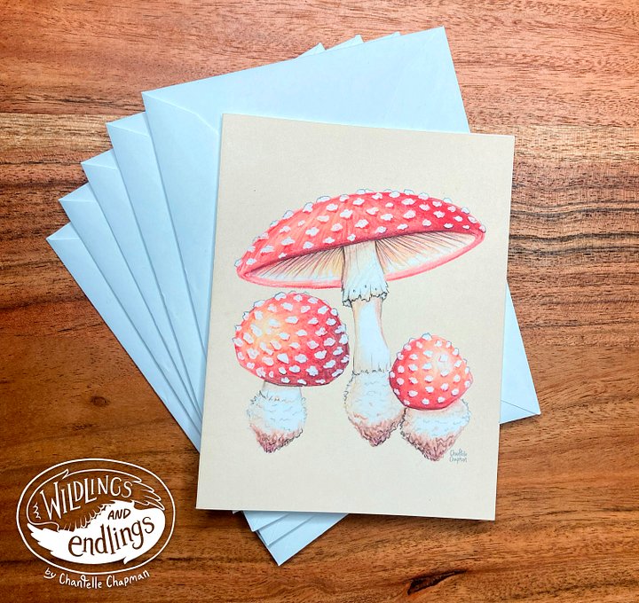 Poisonous Mushroom 'Amanita Muscaria' Fly Agaric - Set of 5 A2 Notecards with Envelopes product image (1)