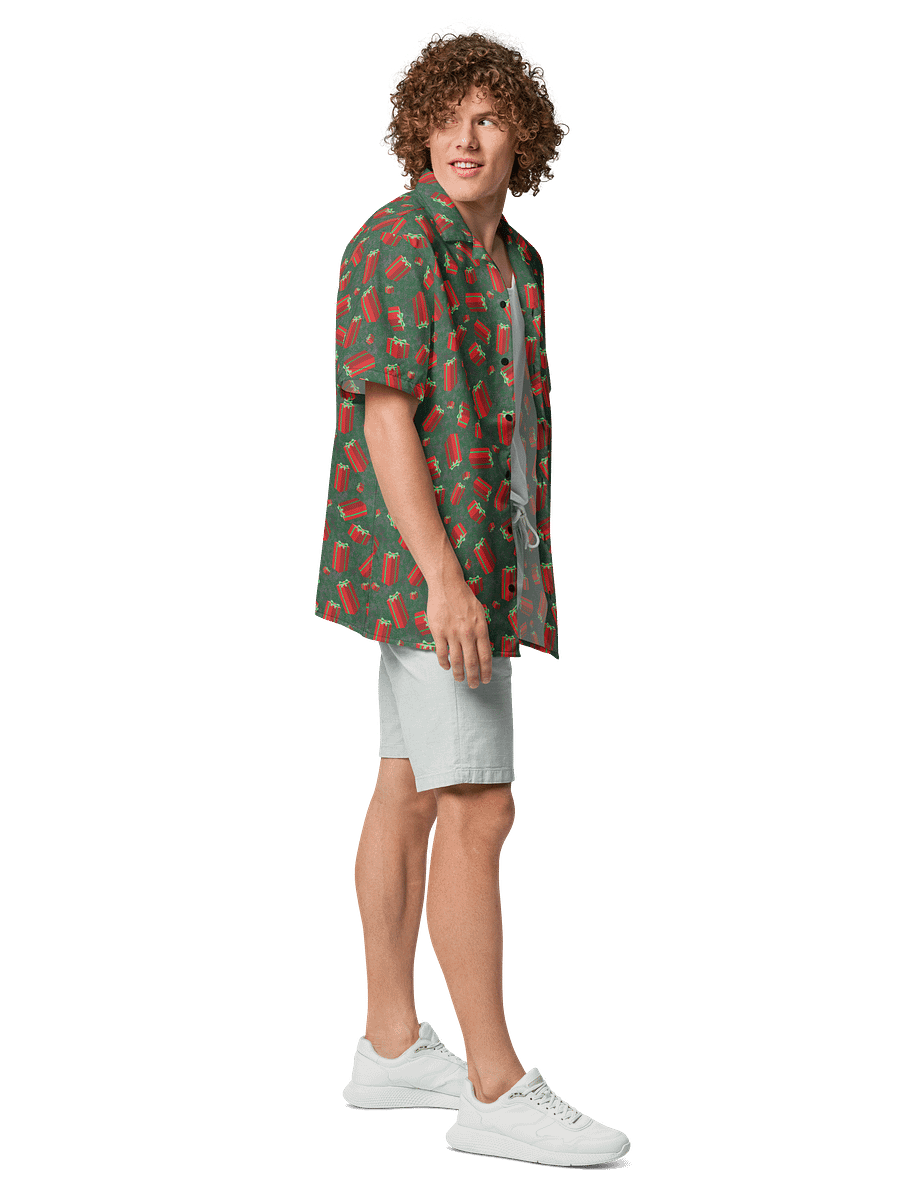 Floating Red Presents on Teal Green Oversized Button-Down Shirt product image (7)