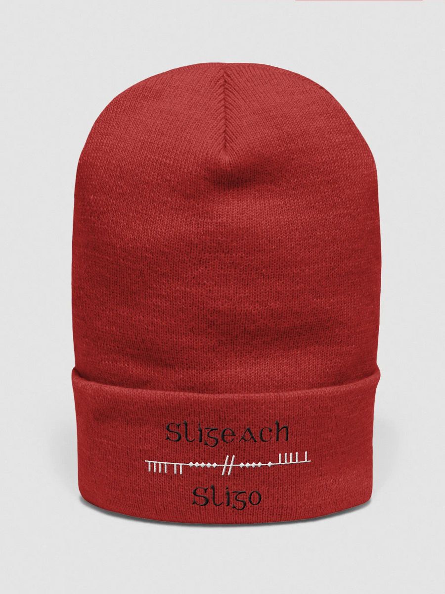 Sligo/Sligeach Scholastic style Ogham, black and white, embroidered Cuffed Beanie product image (1)