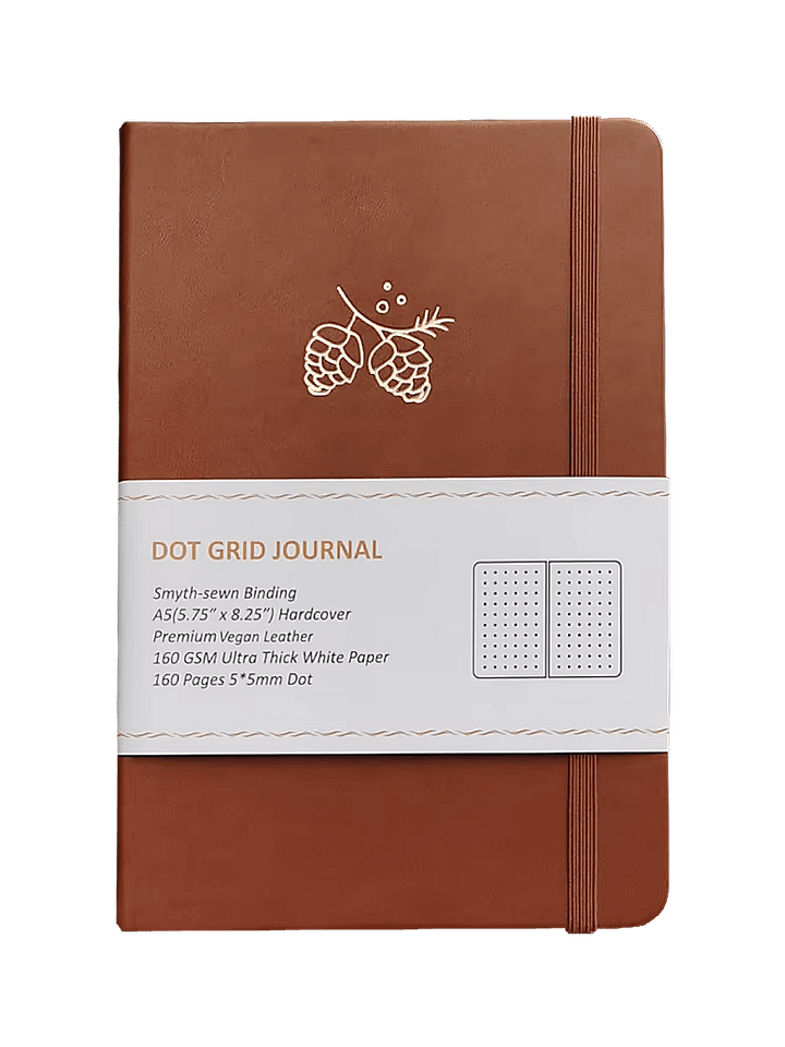 Brown Acorn Design Faux Leather A5 Dot Grid Notebook product image (1)