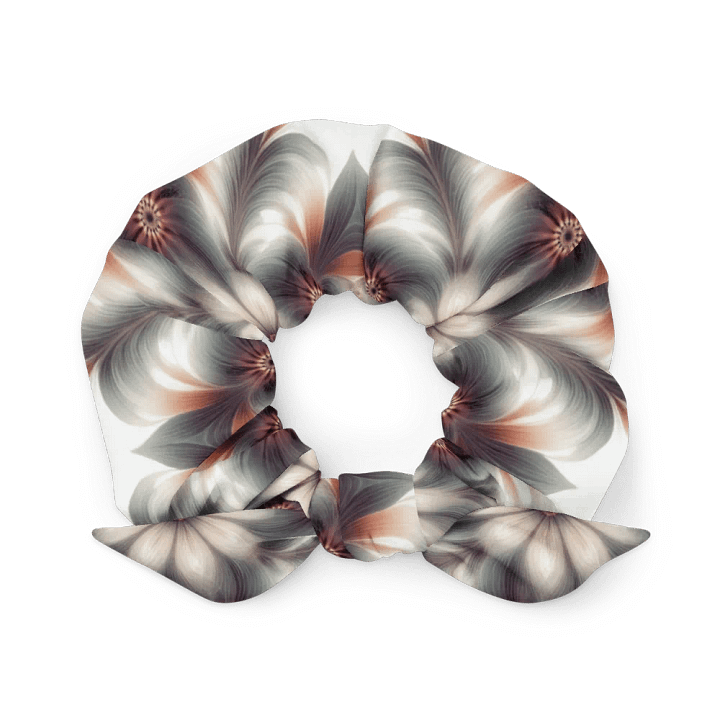 Hair Scrunchie - Geometric Floral Pattern in Pale Oranges and Greens product image (2)