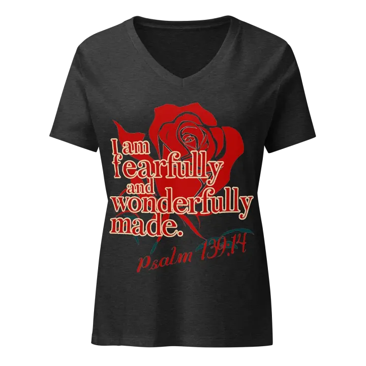 Fearfully and Wonderfully Made V-Neck T-Shirt (Bold Version) product image (3)