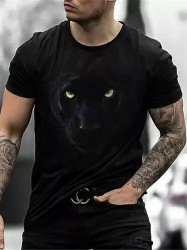 T Shirt Men Fashion Black Panther Gaze Short Sleeve Graphic Casual Silky T-Shirt product image (1)