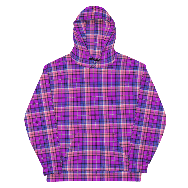 Bright Purple, Pink, and Blue Plaid Hoodie product image (6)