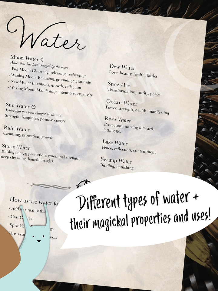 Water Magickal Correspondences Grimoire Page - Digital Download product image (1)
