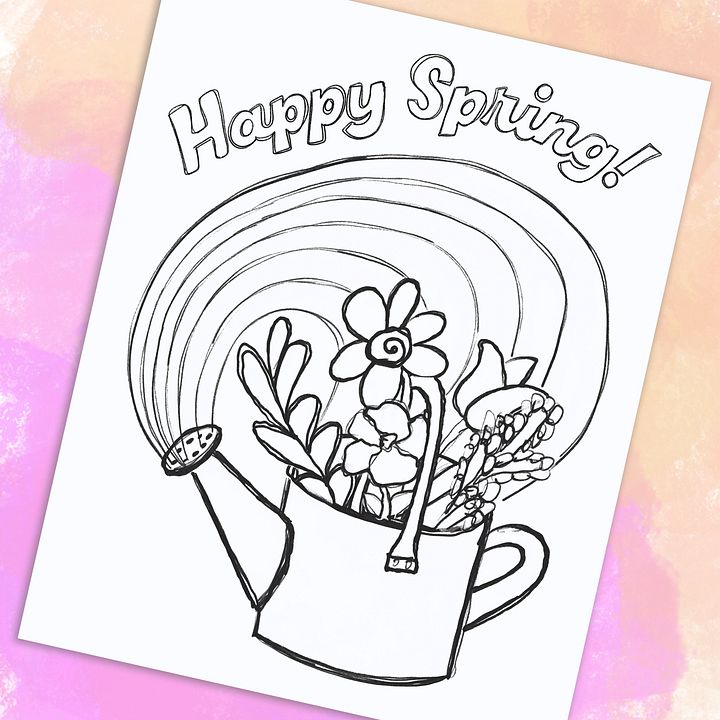 Happy Spring Watering Can Coloring Page product image (2)